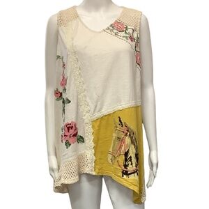 Double D Ranch Ivory & Gold Macrame Top Size: XL